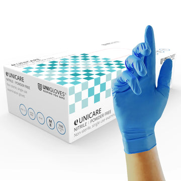 Unigloves Unicare Examination Nitrile Gloves Blue- Pack of 100